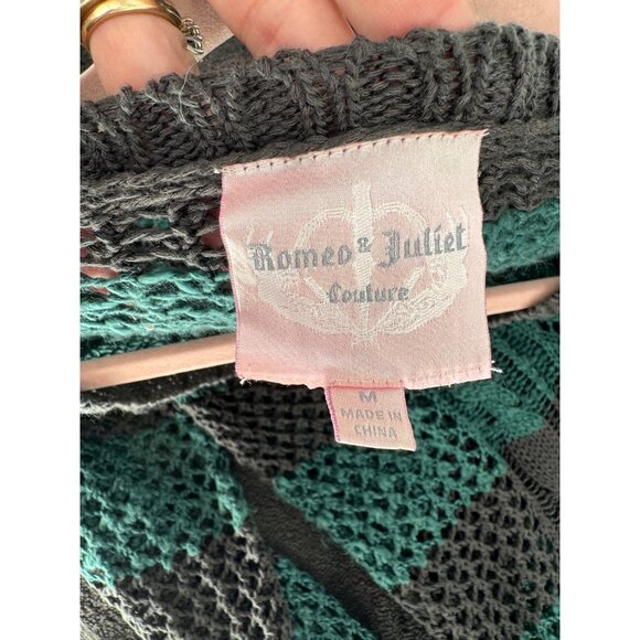 Romeo & Juliet Striped Green & Gray Open Knit Long Sleeve Sweater Size M - Picture 7 of 7
